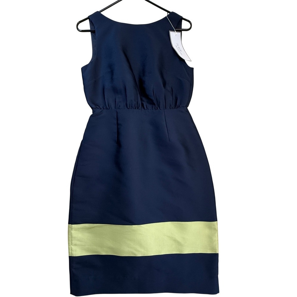 J.Crew Sleeveless Sheath Dress Navy Lime Stripe Elastic Waist Size 2 NWT Unworn